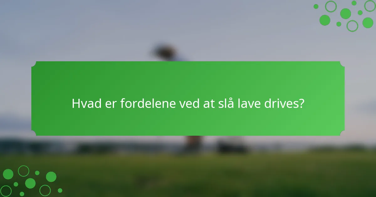 Hvad er fordelene ved at slå lave drives?